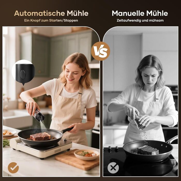 Електричні мельниці для солі та перцю 2 шт. (чорні) з регулюванням помелу, LED-підсвіткою та ємністю 100 мл