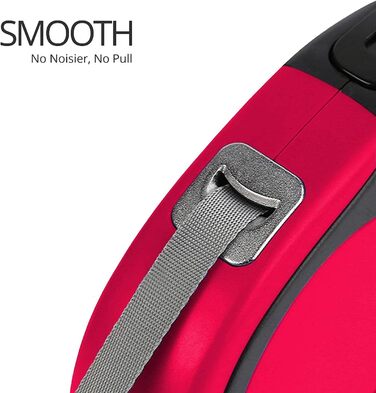 Рулетка для собак CFMOUR, 5 м, до 20 кг, червона, міцна, висувна, для собак маленьких та середніх порід, з нейлоновою стрічкою, стопорним механізмом та замком, бонус - кликер для дресирування