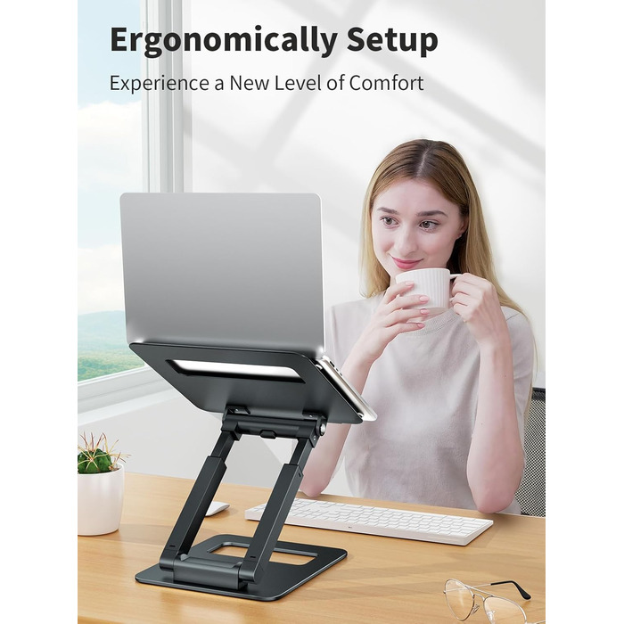 Adjustable Laptop Stand for Desk - Telescoping Design, Ergonomic Riser for 10-17 inch Laptops (Gray)