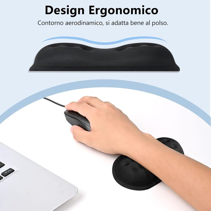 Підставка для миші PABREY з Memory Foam - підтримка зап'ястя, ергономічна, для комп'ютера, ноутбука, офісу, ігор