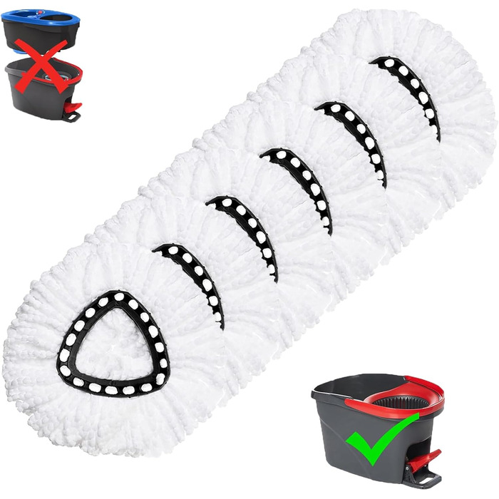 6 Replacement Heads for O-Ceda EasyWrin Spin Mop, Microfiber Spin Mop Refills, Easy Cleaning Mop Head Replacement