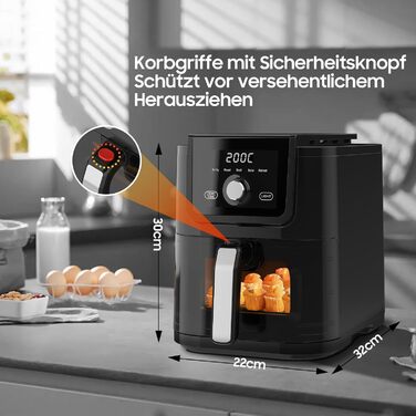Iceagle Dual Chamber Hot Air Fryer 10L - XXL Hot Air Fryer 2600W, Air Fryer with 2 Baskets, 8 Programs, Oil-Free Hot Air Fryer, Match Cook & Smart Finish Function, including Recipe Book 10L Dual