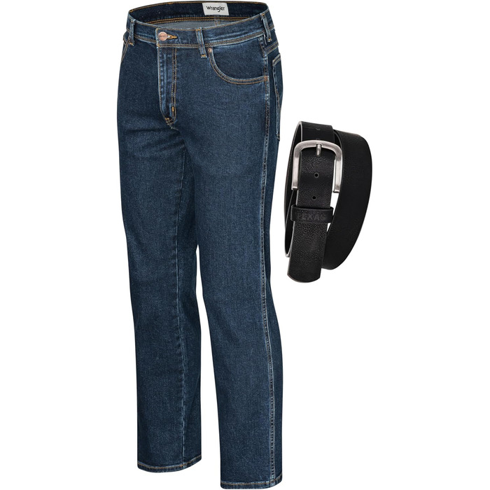 Джинси чоловічі Wrangler Texas Regular Fit Authentic Straight Darkstone + Чорний ремінь 34W/32L
