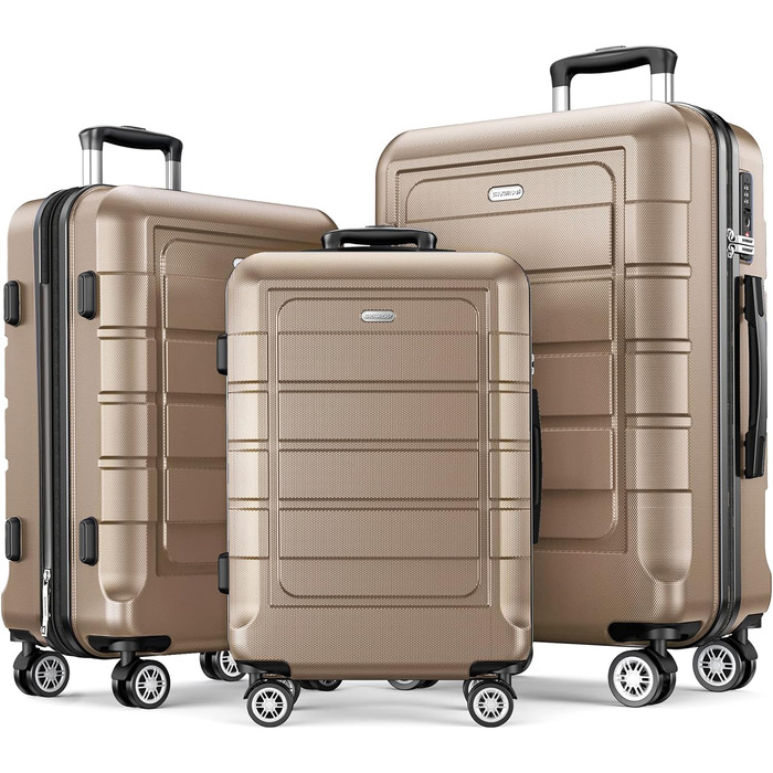 Набір валіз SHOWKOO 3 шт. з жорсткою обшивкою, розширюваний, з TSA замком, 4 колеса (M, L, XL) - Колір: Champagner