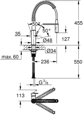 Змішувач кухонний GROHE Get з висувною лійкою, 2 режими, хром, 30361000