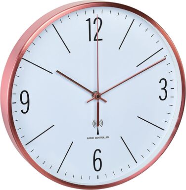 TFA Dostmann Analog Wall Clock, 60.3534.55, 30cm, energy-efficient metal frame, quiet movement, modern design, with glass cover (Copper)