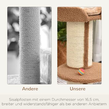 PawHut Cat Tree Small 91 cm Cat Tree with Cat Bed, Scratching Post Play Tree Scratching Post with Platform for Cats up to 5 kg Sisal Lambswool (Light Brown)