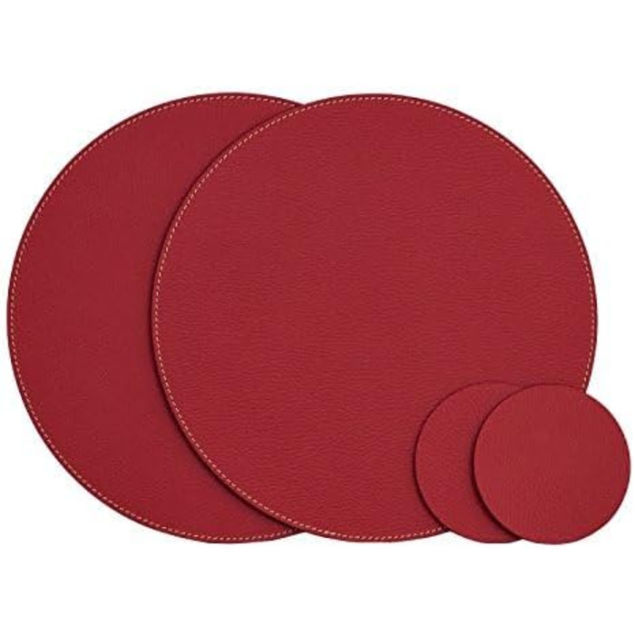 Nikalaz Placemats and Coasters made of Recycled Leather, Table Sets, 2 Piece Table Mats, Placemats 33 cm (Crocodile Embossing) (Christmas Red)