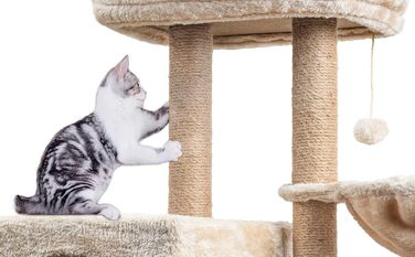 Клітка-кіт для котів Kratzbaum 145 см: Кліматичний комплекс з сизалевих стовпів, печери, платформ та лежанки для кошенят (Бежевий)