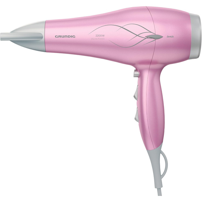 Фен GRUNDIG HD 6280: 2200 Вт, іонізація, керамічне покриття, олія лотоса, 3 режими, холодний струмінь, рожевий/срібний, 2023 модель