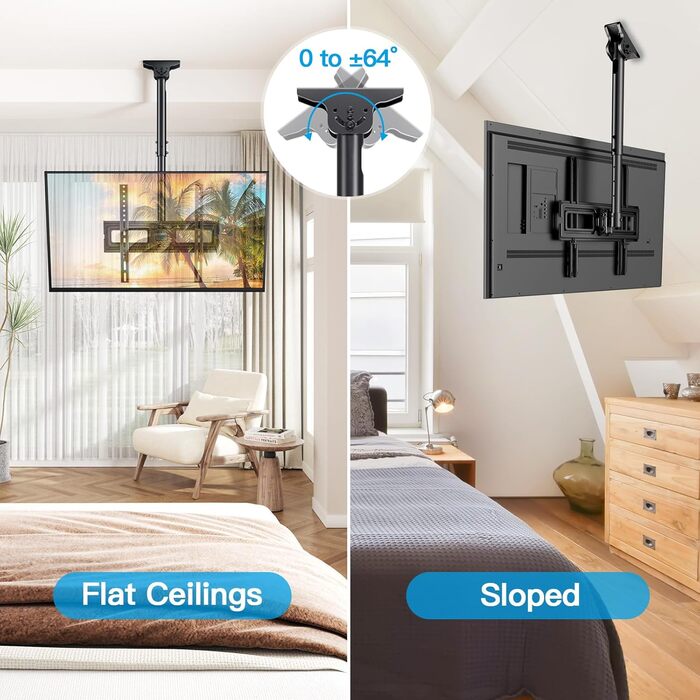 Full-Motion TV Ceiling Mount - Tilting and Swiveling, Adjustable for 26-65 inch Screens, 50kg Capacity, VESA 400x400mm