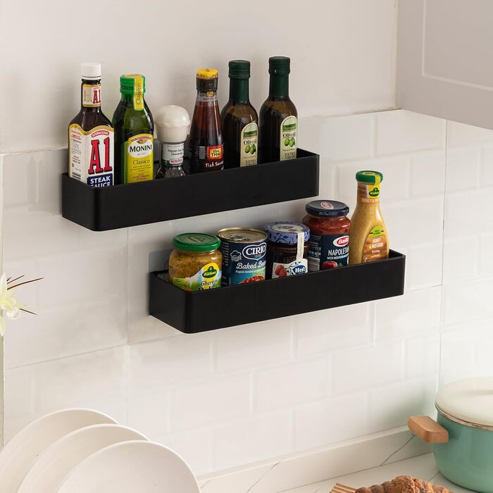 NOSTHEART Shower Shelf No Drilling, 2 Pack Shower Rack Organizer with Hooks, 38-40cm Bathroom Shelf with Large Capacity, Shower Basket for Bathroom and Kitchen