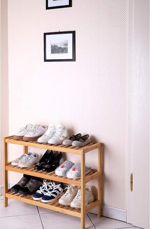 dibea Shoe Rack with 3 Shelves, Shoe Cabinet, Bamboo Shelf, Standing Shelf, Kitchen Shelf, Living Room Shelf, 70x26x55 cm, natural color, Natural