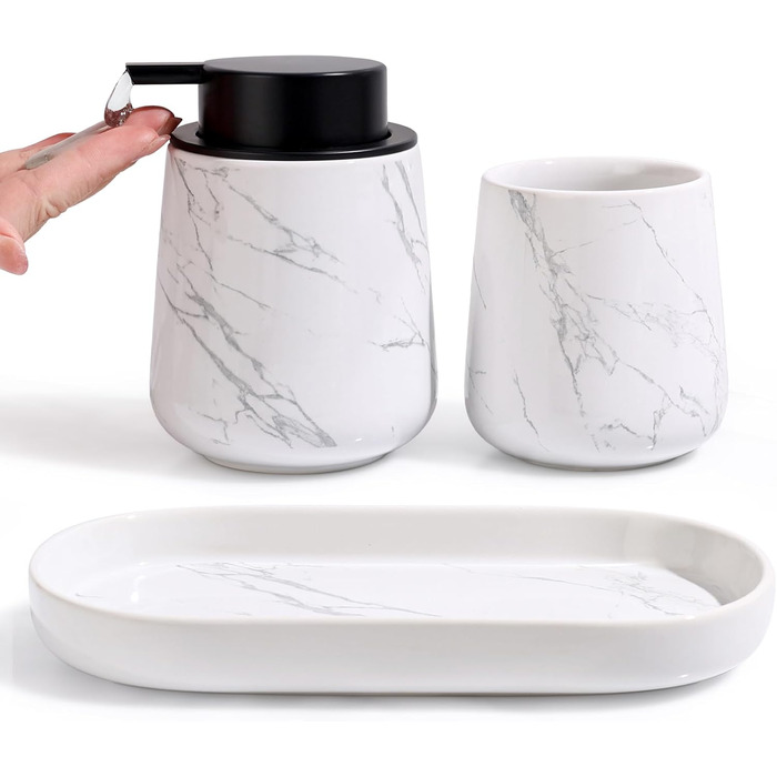 Набір аксесуарів для ванної кімнати Badezimmer Set Umlaca: мильниця, дозатор мила 350 мл, стакан для зубної пасти 320 мл, білий, для душу та умивальника