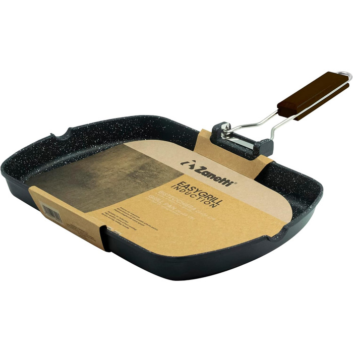 Zanetti Гриль-сковорода з алюмінію під тиском, 26x36 см, з індукційним нагрівом та складаною ручкою
