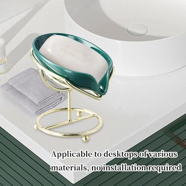 Набір з 2 мисок для мила з отвором, 13,5x8,5 см, кераміка, самостійний злив, у формі листка, білий, зелений