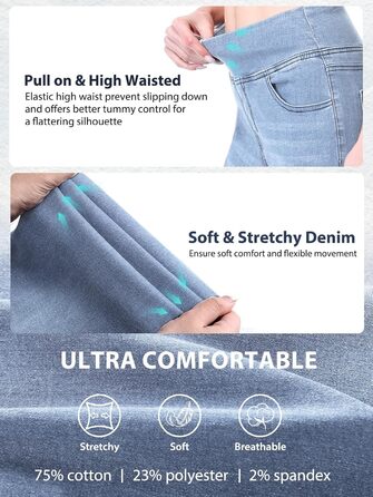 Джинси жіночі Dunke Bau-31, прямі, з високою талією, еластичний денім, 4 кишені, блакитні