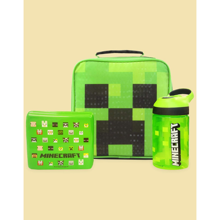 Набір ланч Minecraft Creeper: Ланчбокс, пляшка та контейнер для снеків. Ідеальний подарунок для хлопчиків-геймерів.