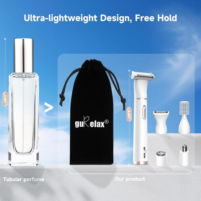 Електричний жіночий інтимо-голений апарат 5-в-1 для обличчя, бікіні-зони, ніг, носа та вух. Бездротовий, для вологого та сухого гоління. Білий.