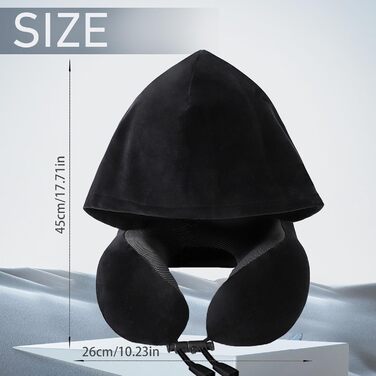 Подушка для шиї Memory Foam | Подушка для подорожей в літаку з 95% світлозахистом, регульована підтримка шиї, Travel Pillow для подорожей, офісу та сну на боці (Чорний)