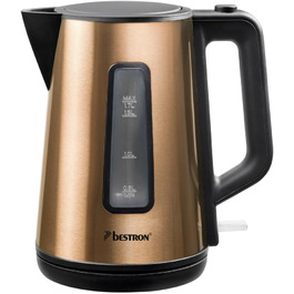 Bestron 1.7L Electric Kettle with 360° Base, Auto Shut-Off & Boil-Dry Protection - Black/Wood (Copper) Finish