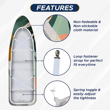 EcoNour Ironing Board Cover, 5-layer, 125 x 45 cm, heat-reflective coating, resistant to stains and burns, top made of 100% cotton, XL size for measurements with a 2.5 mm Blue
