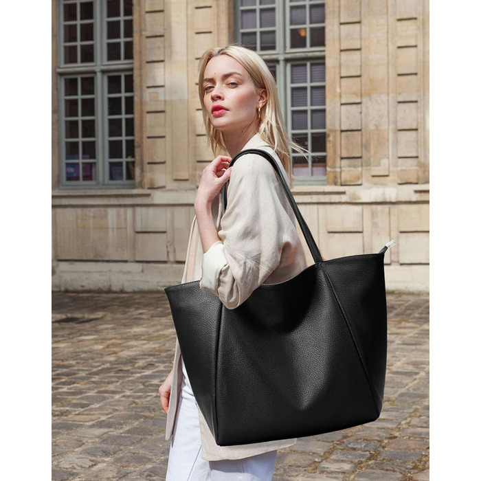 Сумка жіноча KALIDI шопер велика шкіряна чорна для роботи, покупок, навчання