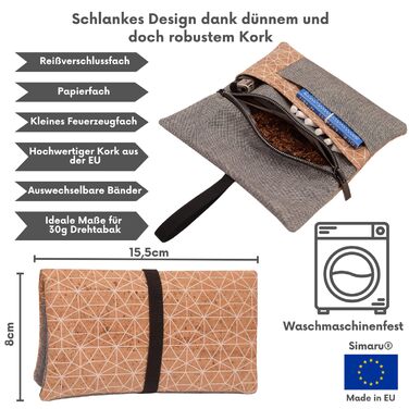 Тютюнова сумка SIMARU 'Metrisch' для 30 г, з відділеннями для фільтрів, паперу та запальнички, тютюнова сумка для жінок і чоловіків, сіро-бежевий