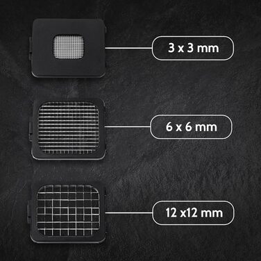 Подрібнювач для овочів Alligator 3094 з нержавіючої сталі - 3 насадки (3x3, 6x6, 12x12 мм) - з контейнером, BPA-free