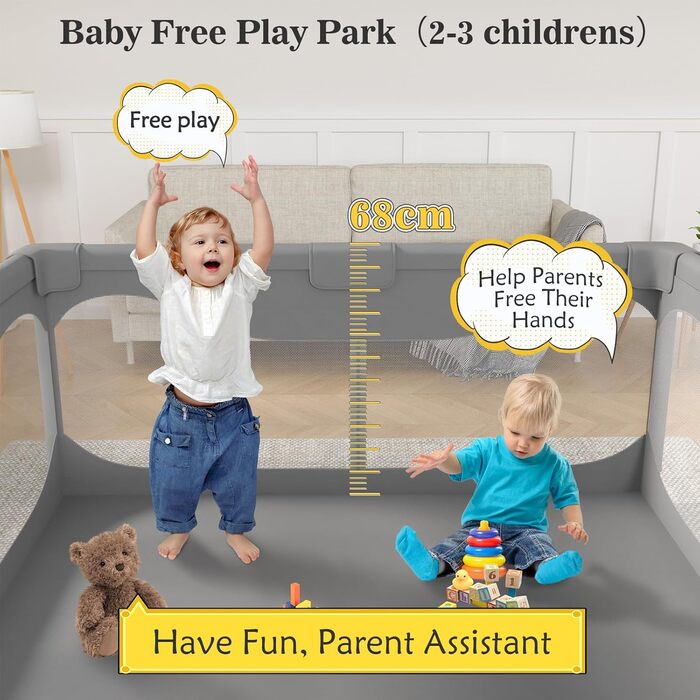 Sarr Klith Playpen Baby 150 x 180cm, Playpen with Suction Cups, Indoor/Outdoor Playpen with Breathable Mesh, No Play Mat, Large Safety Play Area with Easy Assembly/Disassembly 150x180cm