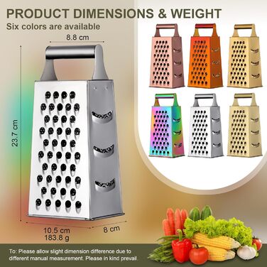 Тёрка YDware з нержавіючої сталі, квадратна, 23,7 см, для овочів, 1 шт. (срібна)