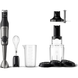 Philips 5000 Series Immersion Blender incl. Whisk, Spiralizer, XL Chopper - 1200 W power. ProMix technology. LED speed indicator. Infinite speed setting (HR2684/00) + Whisk, Spiralizer, XL Chopper
