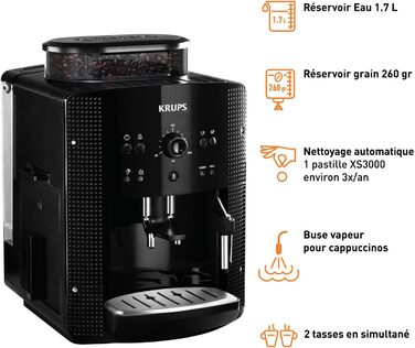 Еспресо-машина Krups YY8125FD з вбудованою кавомолкою та паровою насадкою (15 Bar), чорна