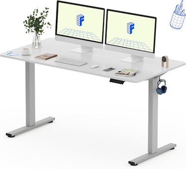 Регульований стіл FlexiSpot Basic з кабель-менеджментом, гачками та з'єднаною стільницею. Ергономічний офісний стіл для дому та офісу (120x60 см, горіх) та (160x80 см, сірий + білий)