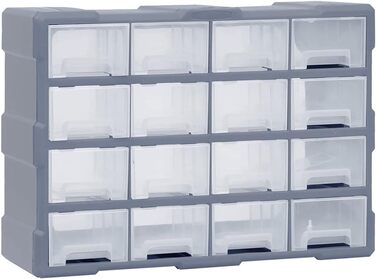 Органайзер для дрібниць vidaXL з 16 шухлядами, 52x16x37,5 см, сірий, багатосекційний бокс для зберігання інструментів і комплектуючих