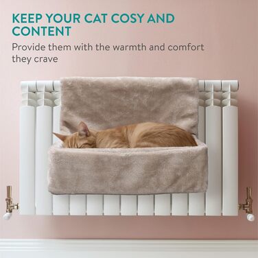 Navaris Cat Bed Heater - Heating Mat for Cats - Cat Heating Bed - Cat Bed with Heater - Cat Basket Heater - For Cats up to 15 kg - Cat Hammock Heater - Beige