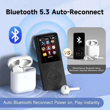 MP3 плеєр 32GB з Bluetooth 5.3 та динаміком, FM-радіо, диктофон, HiFi звук, фізичні кнопки керування, чорний