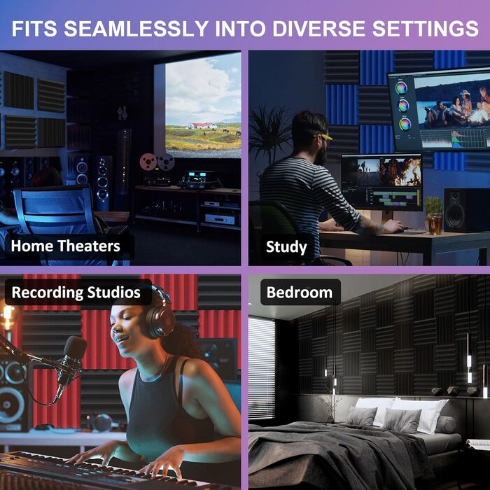 Акустичний поролон JBER для студії, вогнестійкі звукопоглинаючі пірамідні панелі для стін, шумоізоляція, 5.1 x 30.5 x 30.5 см, 24 шт, чорний