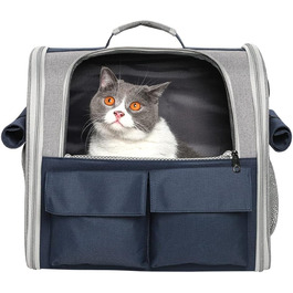 Транспортна сумка для домашніх тварин: котів та собак до 10 кг, рюкзак, дихаюча, складана, блакитна, для подорожей, схвалена авіакомпаніями