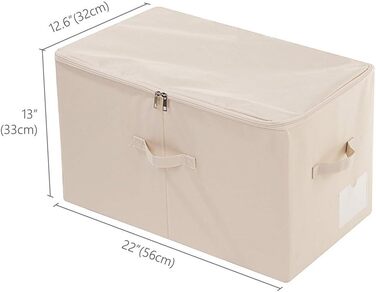 Amonseen 2 Large Foldable Fabric Storage Boxes with Zipper Lid for Queen/King Size Bedding, Winter Clothes in Bedroom Closet, Beige