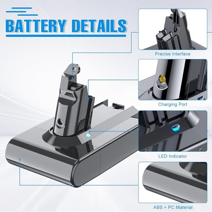 Запасний акумулятор V6 для пилососів Dyson V6, DC58, DC62, DC59, DC61, Animal, DC72, DC74, SV03, SV05, SV06, SV07, SV09