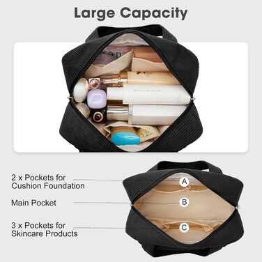 Косметичка для жінок Kalidi з багатьма відділеннями та відділенням для пензликів - велика органайзер для макіяжу та косметики, валіза, чорно-зелений колір