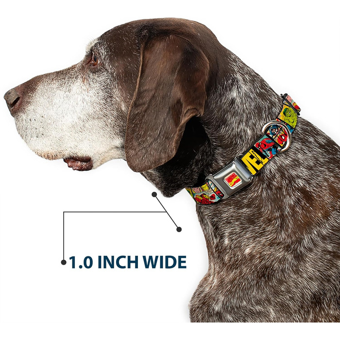 Нашийник для собак Buckle-Down Marvel Retro Comic Panels - чорний/жовтий, ширина 2.5 см, для шиї 38-66 см