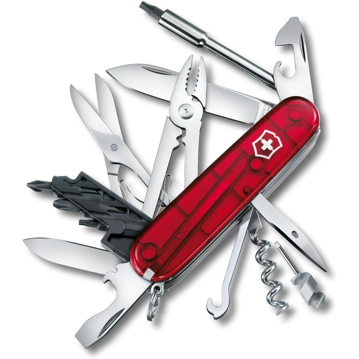 Мультитул Victorinox Cyber Tool M – швейцарський ніж, 32 функції, червоний, прозорий
