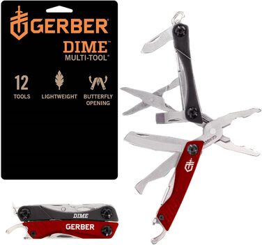 Gerber Multi-tool with 12 functions, Dime Pocket Multi-tool, Black, 1014030 (Red (EU))