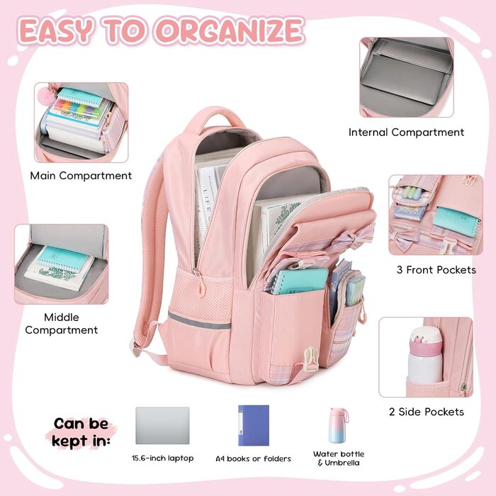 Шкільний рюкзак для дівчаток (3 шт.): рюкзак, ланч-бокс, пенал. 3-5 клас. Рожевий