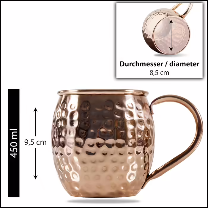 Sir Finley Monkey Moscow Mule Becher 2er Set - Copper Mugs, Pure Copper (100%) - Copper Cups 450 ml Suitable for Ayurveda (Design Fass)
