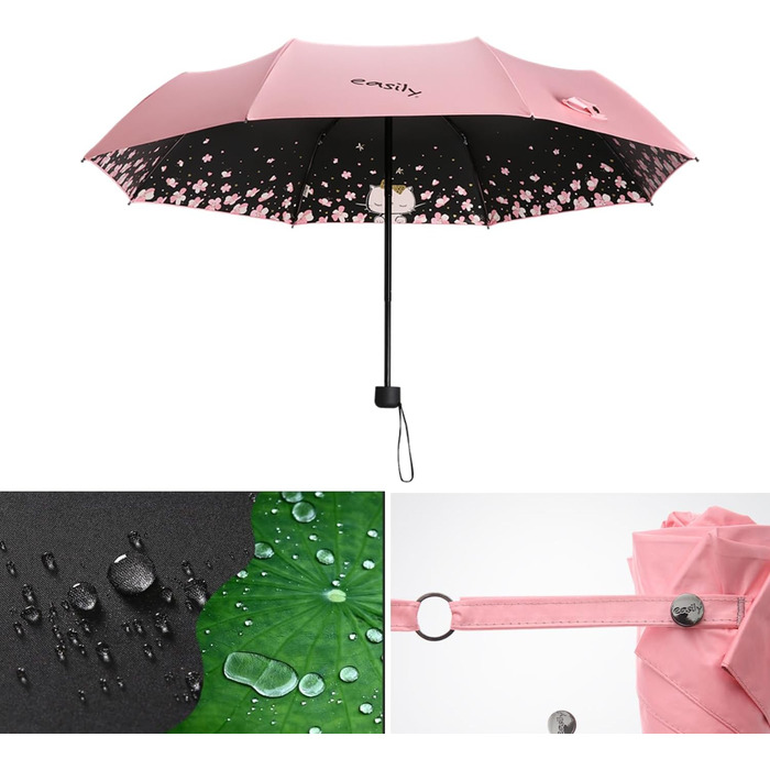 Жіночий парасолька Voy Lady – компактний, складна, з UV-захистом, рожевий, з квітковим принтом (96 см)