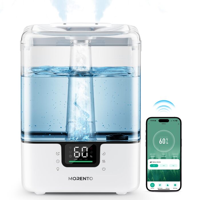 Розумний зволожувач повітря для спальні, велика кімната, 6 л, з дифузором для ефірних олій, керування через додаток та голосове управління, для дитячої кімнати та рослин, білий