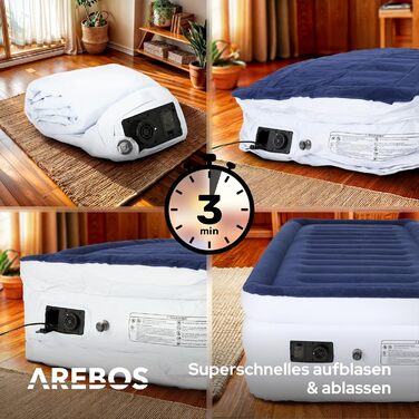 Надувний матрац Arebos | Самостійно надувний матрац 203 × 95 × 51 см, для 1 особи | Гостьовий матрац з електричним насосом | Надувний матрац з сумкою для перенесення, для кемпінгу/дому (Синій/Білий)